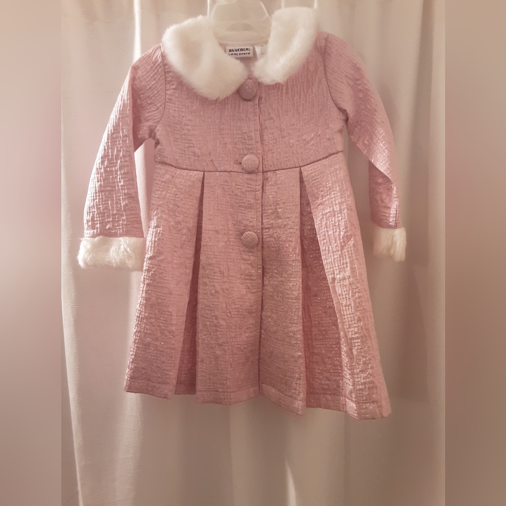 Little girl spring coat pink and white fur.
